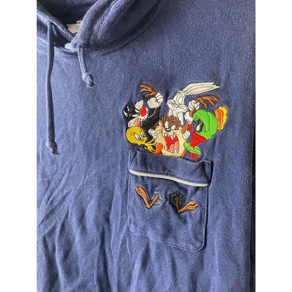 Y2K Warner Bros Studio Looney Tunes Embroidered Hoodie L - Picture 3 of 6